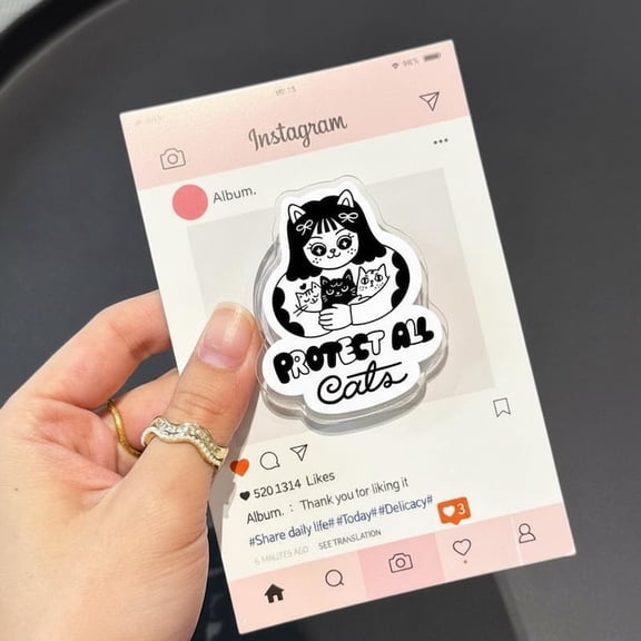 Protect All Cats Phone Grip, Cute Cat Lover Phone Holder, Animal Rights Quote Pop Grip, Aesthetic Kitty Phone Accessory Gift