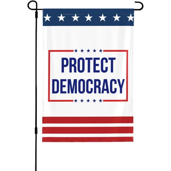 Protect Democracy Garden Flag Double Sided Blue 12x18 UV Resistant Polyester Flag for Outdoor Use, 1 Set