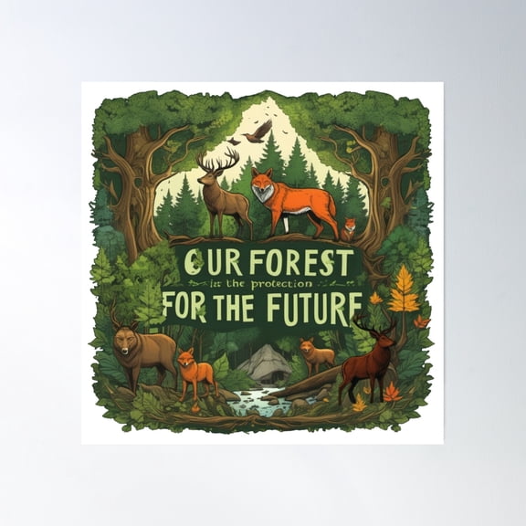 Protect Our Forests: Wildlife Conservation Art, Wildlife And Nature Conservation, Eco-Friendly Wildlife Art Poster Wall Art, Modern Wall Decor, 16x16 UNFRAMED