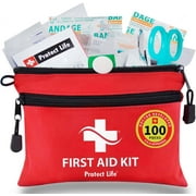 Protect Life First Aid Kit, 100-Pc for Sports, Outdoors & Travel, Handy Sports First Aid Kit, Emergency First Aid Kit, First Aid Kit for Home, Gym & More, Basic First Aid Kit