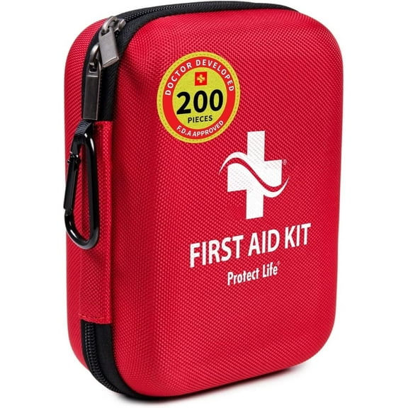Protect Life First Aid Kit for Home/Businesses, HSA/FSA Eligible Emergency Kit, Hiking First aid kit Camping, Travel First Aid Kit for Car, Small First Aid Kit Travel/Survival Medical kit(200 Piece)