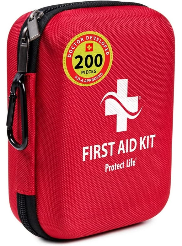 Protect Life First Aid Kit for Home/Businesses, HSA/FSA Eligible Emergency Kit, Hiking First aid kit Camping, Travel First Aid Kit for Car, Small First Aid Kit Travel/Survival Medical kit(200 Piece)
