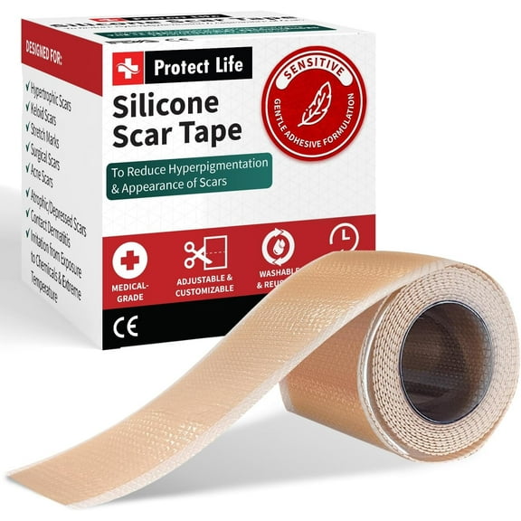Protect Life Silicone Scar Sheets, 1.6" x 118" Roll, Medical-Grade Silicone Tape for Scars, Reusable Strips for C-Section, Surgery & Keloid Care