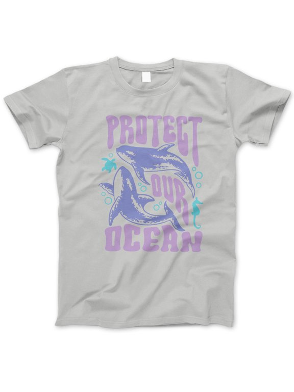 Protect Our Ocean T-Shirt – Save the Sea Graphic Tee with Whales, Sea Turtle, Seahorse, Marine Life Conservation Shirt, Eco-Friendly Gift for Ocean Lovers, Divers & Environmentalists