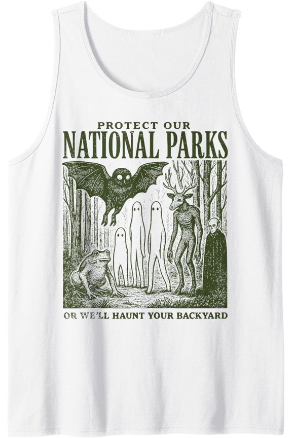 Protect Our National Parks Mothman Cryptid Weirdcore Horror Tank Top Size S-3XL