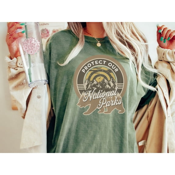 Protect Our National Parks Retro Granola Girl Aesthetic Granola Girl Clothing Forest Mountain Bear Hiking T-Shirt