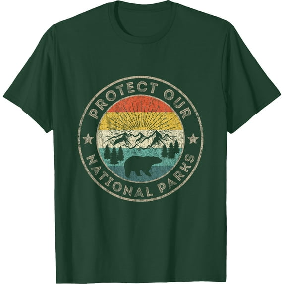 Protect Our National Parks Retro Hiking Unisex T-Shirt for Men Women Kids Toddler,Forest Green Color,Size YM