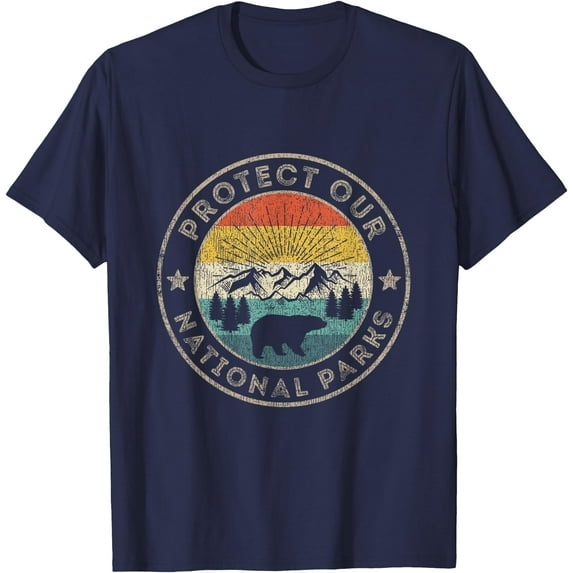 Protect Our National Parks Retro Hiking Unisex T-Shirt for Men Women Kids Toddler,Navy Color,Size 5/6