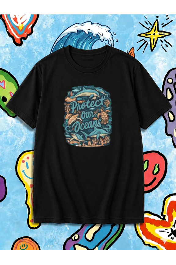 Protect Our Oceans Marine Life Dolphin Shark Turtle T-Shirt, for men & women, S-5XL
