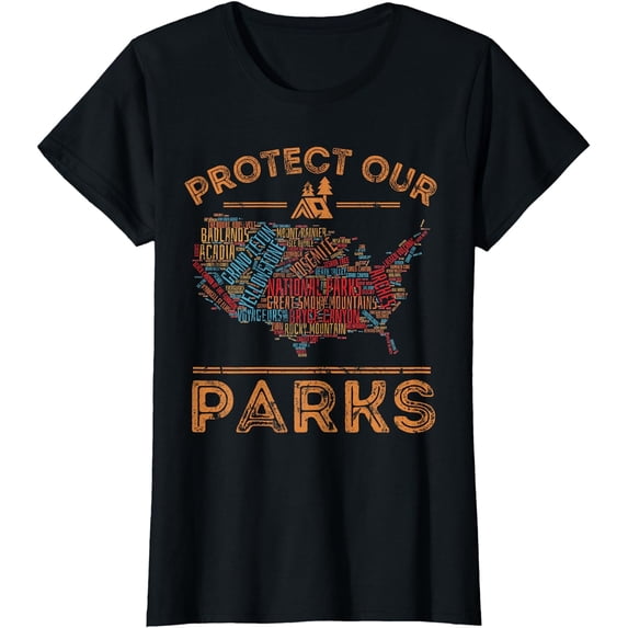 Protect Our Parks National Park Map Hiking Outdoors Camping T-Shirt