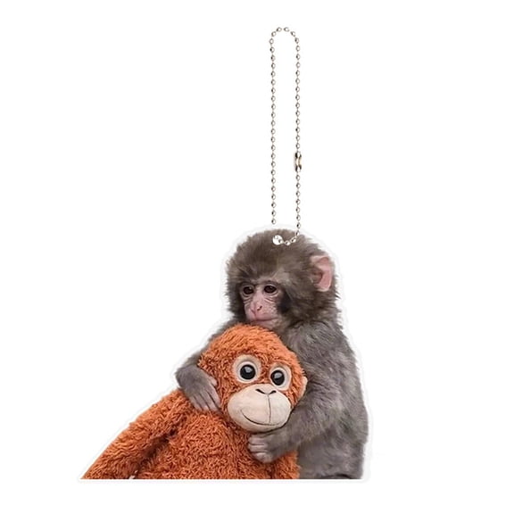 Protect Punch The Monkey Car Rear View Mirror Pendant,CuteMonkey Holding Plush Toy Hanging Ornament,2D Acrylic Team Punch Monkey Car Pendant,Funny MonkeyOrnament for Auto Interior Decoration