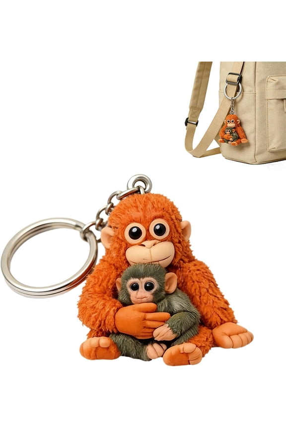 Protect Punch The Monkey Keychain, 2D Punch Keychain Decoration,Cute Monkey Holding Plush Toy, Soft Stuffed Animal Keyring for Backpack Purse Car Keys