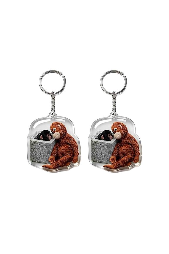 Protect Punch The Monkey Keychain, 2d Flat Keyring, Cute Mini Stuffed Animal TeamMonkey Holding Plush Toy Hugging Keyring, for Backpack Purse Car Keys Gift
