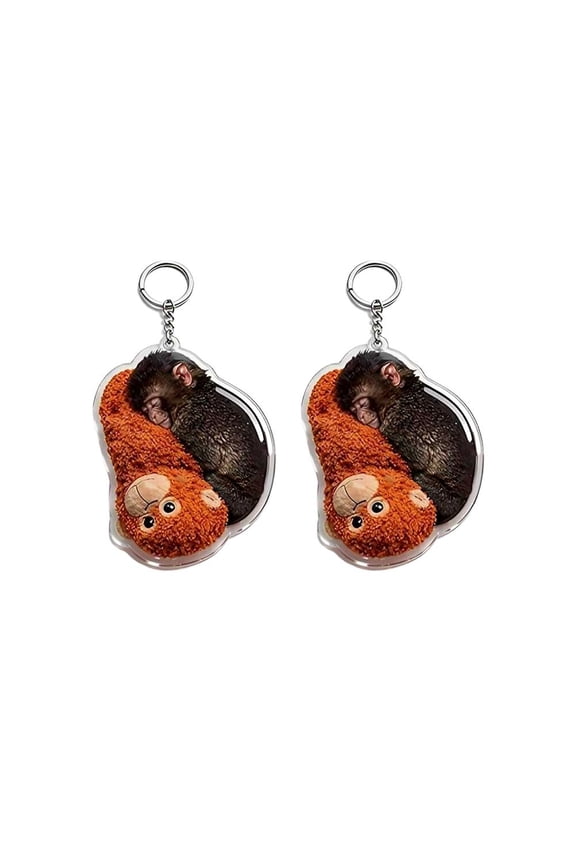 Protect Punch The Monkey Keychain, 2d Flat Keyring, Cute Mini Stuffed Animal TeamMonkey Holding Plush Toy Hugging Keyring, for Backpack Purse Car Keys Gift