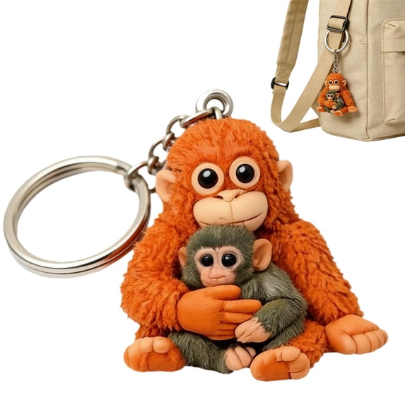 Protect Punch Monkey Keychain, 3D Cute Monkey Holding Plush Toy Hanging Keychain for Backpack Purse Car Keys Gift