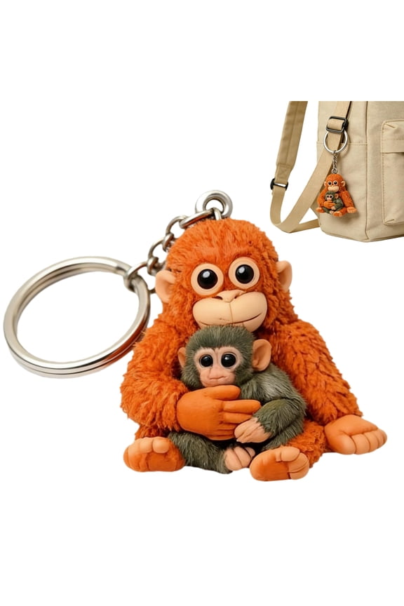 Protect Punch Monkey Keychain, 3D Cute Monkey Holding Plush Toy Hanging Keychain for Backpack Purse Car Keys Gift