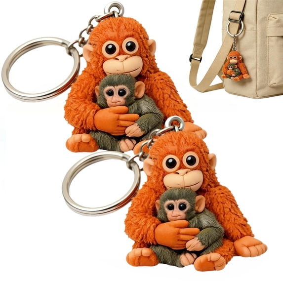 Protect Punch Monkey Keychain, 3D Cute Monkey Holding Plush Toy Hanging Keychain for Backpack Purse Car Keys Gift
