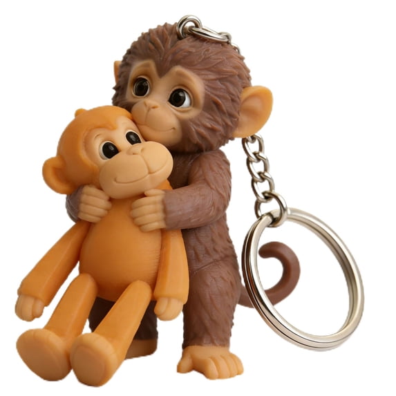 Protect Punch Monkey Keychain, 3D Cute Monkey Holding Plush Toy Hanging Keychain for Backpack Purse Car Keys Gift