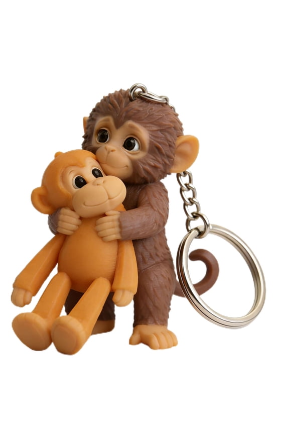Protect Punch Monkey Keychain, 3D Cute Monkey Holding Plush Toy Hanging Keychain for Backpack Purse Car Keys Gift