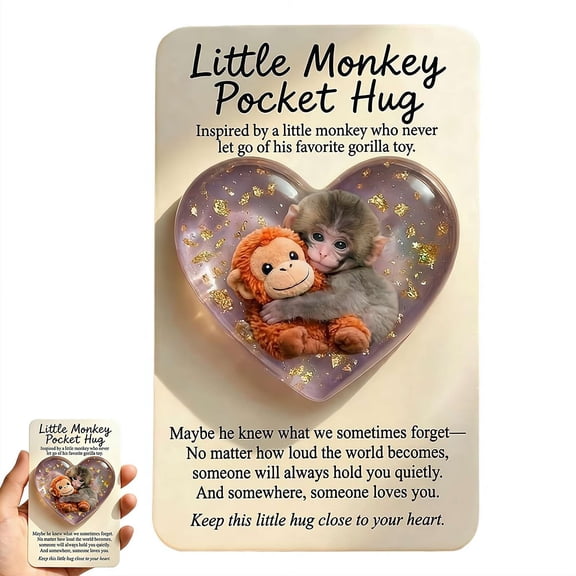 Protect Punch Monkey, Little Monkey Pocket Hug with Greeting Card, Emotional support Pocket Hug Gift for Animal Lovers, Family, Friends