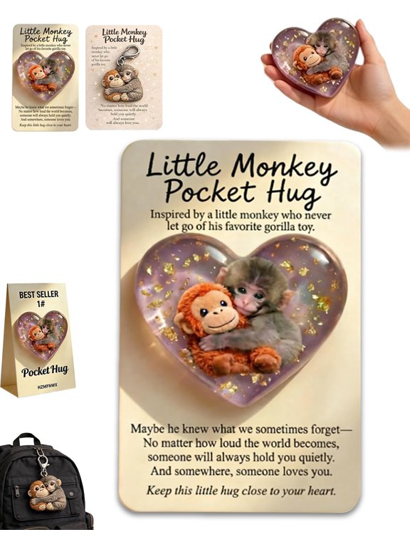 Protect Punch Monkey Pocket Hug,Cute Plush Keychain Hug, Little Monkey Pocket Hugs with Cards,Punch Monkeys Companion