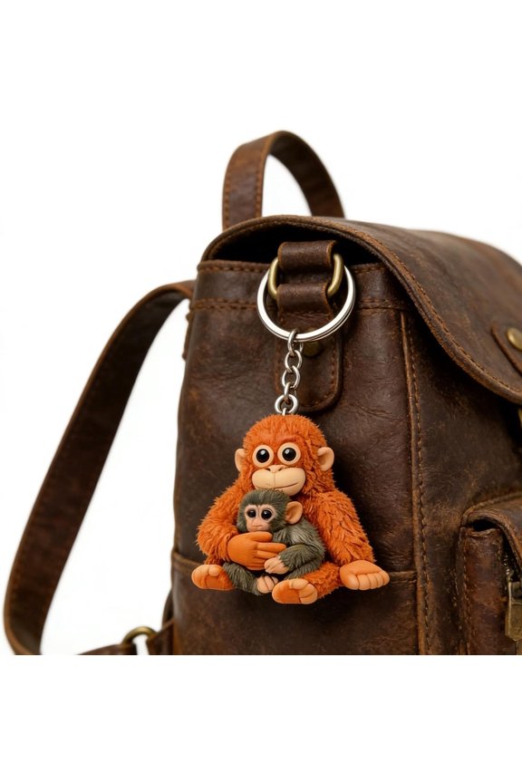 Protect Punch The Monkey Keychain, 3D Cute Monkey Holding Plush Toy Hanging Keychain for Backpack Purse Car Keys Gift