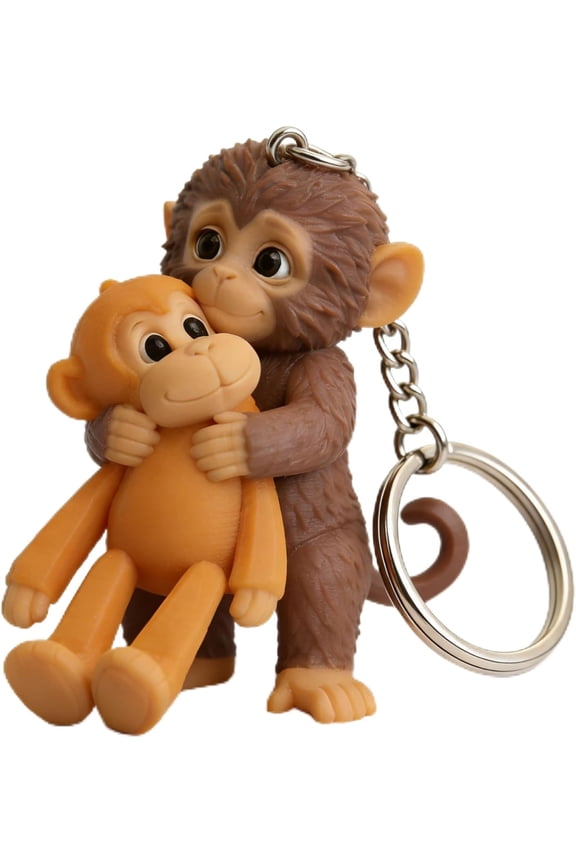 Protect Punch The Monkey Keychain, 3D Cute Monkey Holding Plush Toy Hanging Keychain for Backpack Purse Car Keys Gift