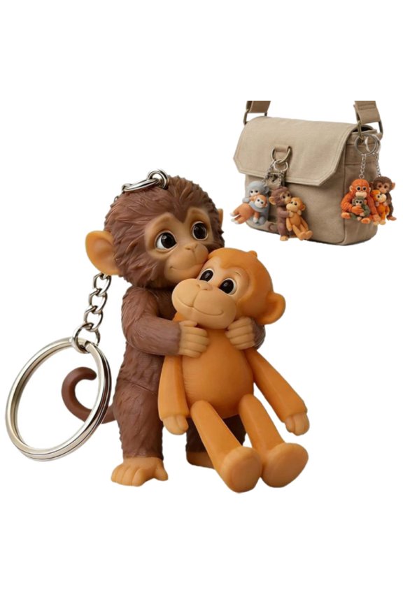 Protect Punch The Monkey Keychain, 3D Resin Cute Monkey Holding Plush Toy Hanging Keychains for Backpack Purse Car Keys Gift