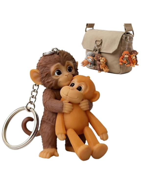 Protect Punch The Monkey Keychain, 3D Resin Cute Monkey Holding Plush Toy Hanging Keychains for Backpack Purse Car Keys Gift