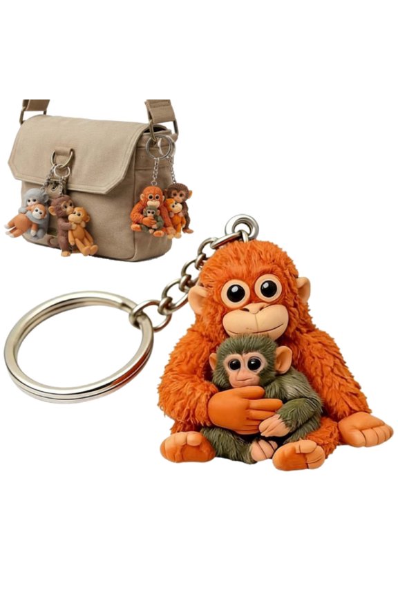 Protect Punch The Monkey Keychain, 3D Resin Cute Monkey Holding Plush Toy Hanging Keychains for Backpack Purse Car Keys Gift