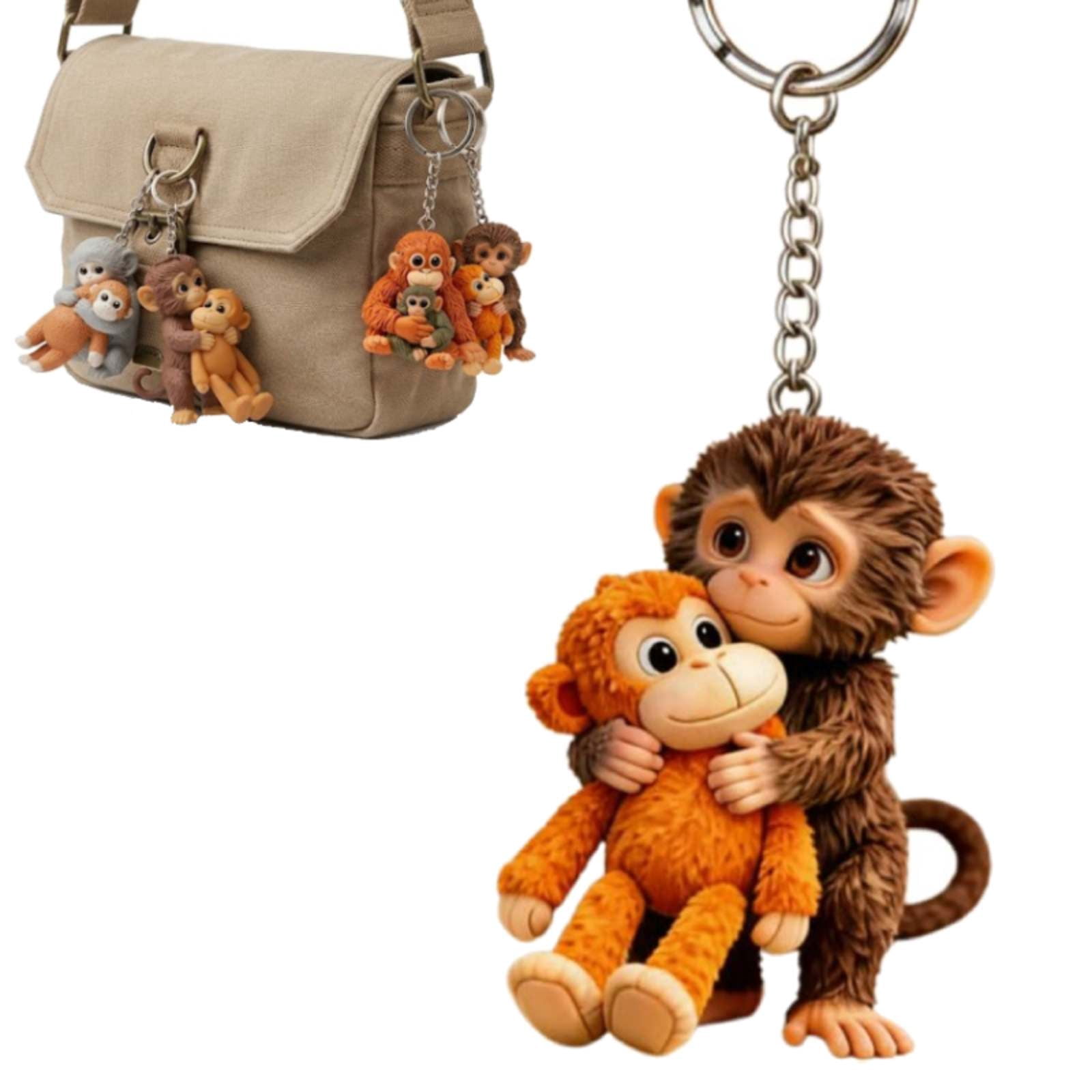 Protect Punch The Monkey Keychain, 3D Resin Cute Monkey Holding Plush ...