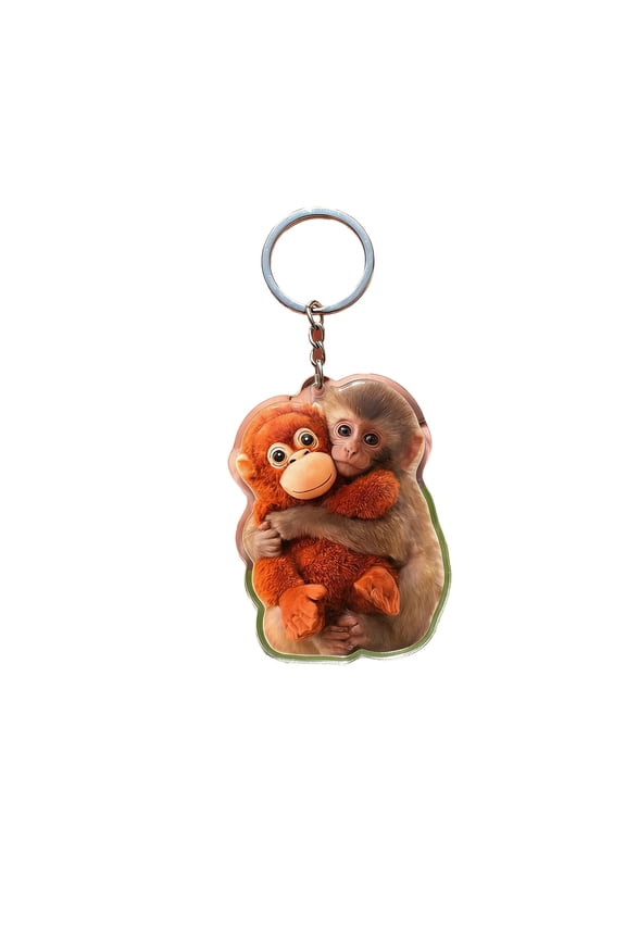 Protect Punch The Monkey Keychain, Cute Monkey Holding Plush Toy Hanging Keychain for Backpack Purse Car Keys Gift