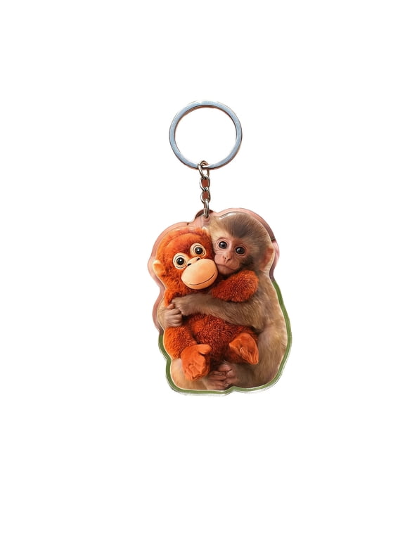 Protect Punch The Monkey Keychain, Cute Monkey Holding Plush Toy Hanging Keychain for Backpack Purse Car Keys Gift