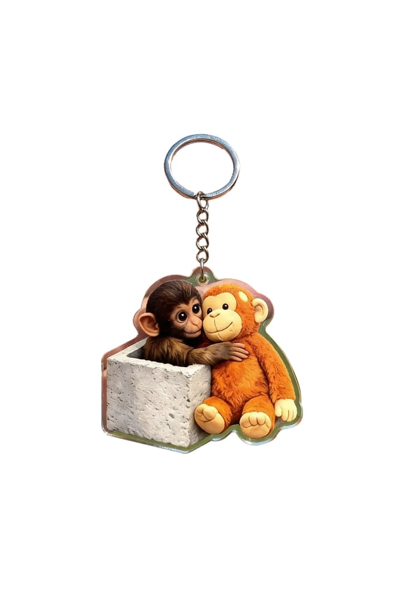 Protect Punch The Monkey Keychain, Cute Monkey Holding Plush Toy Hanging Keychain for Backpack Purse Car Keys Gift