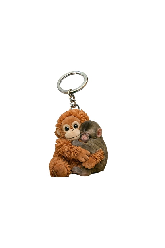 Protect Punch The Monkey Keychain, Cute Monkey Holding Plush Toy Hanging Keychain for Backpack Purse Car Keys Gift