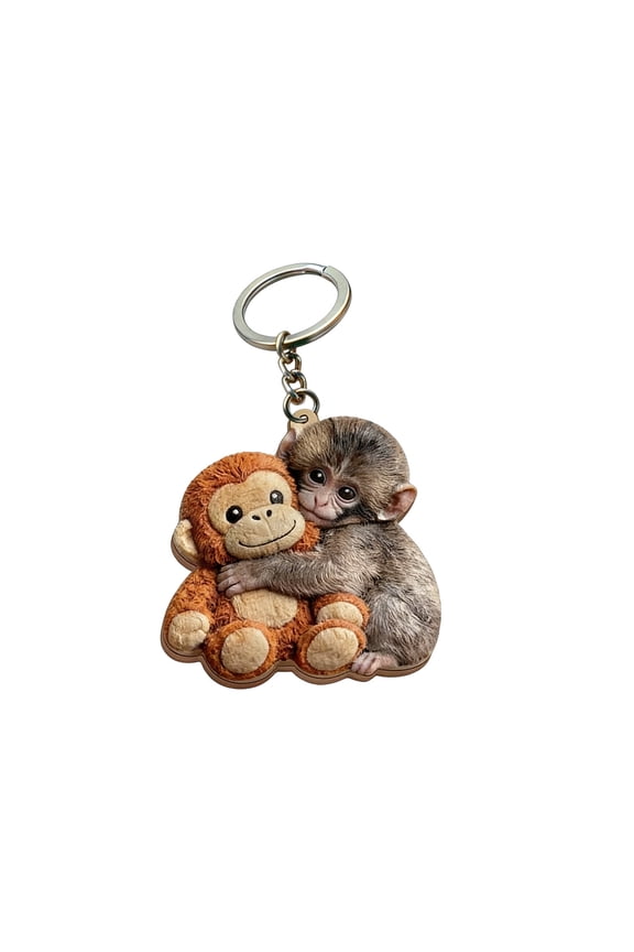 Protect Punch The Monkey Keychain, Cute Monkey Holding Plush Toy Hanging Keychain for Backpack Purse Car Keys Gift