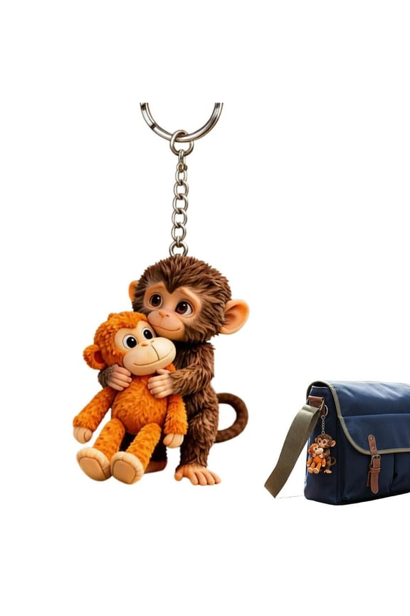 Protect Punch The Monkey Keychain, Plastic Cute Monkey Holding Plush Toy Hanging Keychain for Backpack Purse Car Keys Gift