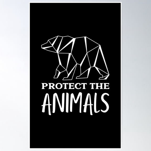 Protect The Animals - Geometric White Bear Poster Wall Art, Modern Wall Decor, 12x18 UNFRAMED