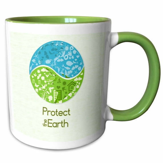 3drose, Protect the Earth Earth Day World Environmental Design, 11oz Two-tone Green Mug
