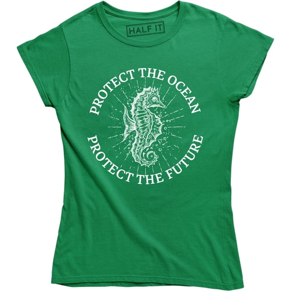 Protect The Ocean Life Beach Fish Fashion Women Funny Seahorse Vegan T-Shirt