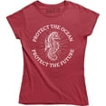 thumbnail image 1 of Protect The Ocean Life Beach Fish Fashion Women Funny Seahorse Vegan T-Shirt, 1 of 4