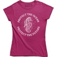 thumbnail image 1 of Protect The Ocean Life Beach Fish Fashion Women Funny Seahorse Vegan T-Shirt, 1 of 4