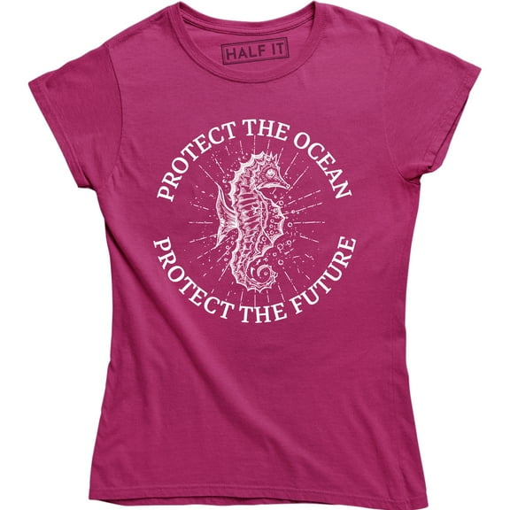 Protect The Ocean Life Beach Fish Fashion Women Funny Seahorse Vegan T-Shirt