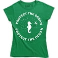 thumbnail image 1 of Protect The Ocean Life Beach Fish Fashion Women Funny Seahorse Vegan Tee Shirt, 1 of 4