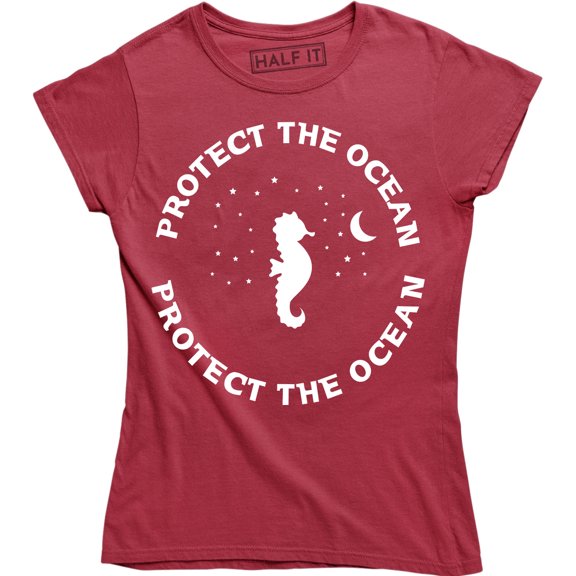 Protect The Ocean Life Beach Fish Fashion Women Funny Seahorse Vegan Tee Shirt