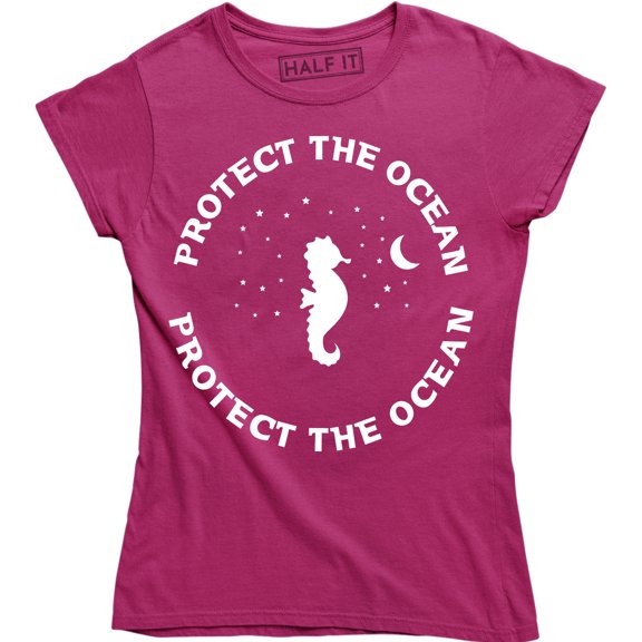 Protect The Ocean Life Beach Fish Fashion Women Funny Seahorse Vegan Tee Shirt