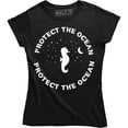 thumbnail image 1 of Protect The Ocean Life Beach Fish Fashion Women Funny Seahorse Vegan Tee Shirt, 1 of 4