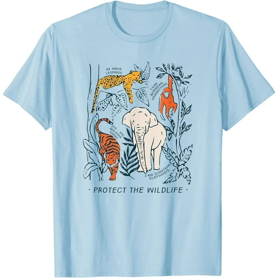 Protect The Wildlife Botanical Chart Endangered Animal Unisex T-Shirt for Men Women Kids Toddler,Light Blue Color,Size 4T