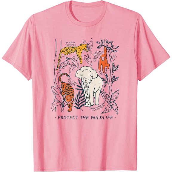 Protect The Wildlife Botanical Chart Endangered Animal Unisex T-Shirt for Men Women Kids Toddler,Light Pink Color,Size XL