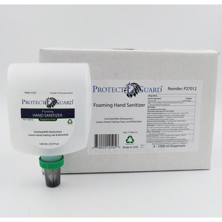 Protect U Guard Foaming Alcohol Hand Sanitizer, Fragrance-Free, 1 Liter Dispenser Refill, Carton of 4 Refills (Requires Dispenser Sold Separately)